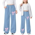 thumbnail image 2 of Bainana Girls Baggy Sweatpants Toddler Bowknot Print Elastic Waist Straight Leg Athletic Pants With Pockets Little Girls Modern Fit Comfortable Trousers Light Blue Size 8-9 Years, 2 of 9