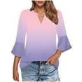 thumbnail image 2 of Womens Tunic Tops Dressy Casual V Neck Business Chiffon Blouses 3/4 Length Sleeve Pleated Trendy Work Shirts Pink S-Xxl, 2 of 6