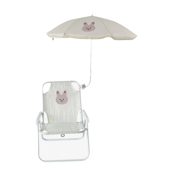 Silla de camping para niños, cómoda y fácil de transportar, silla de playa con toldo para pesca. Conejo
