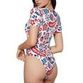 thumbnail image 3 of Haiem Birds Flowers Women's Crew Neck Short Sleeve Bodysuit Tops Stretchy Slim Basic-X-Large, 3 of 9