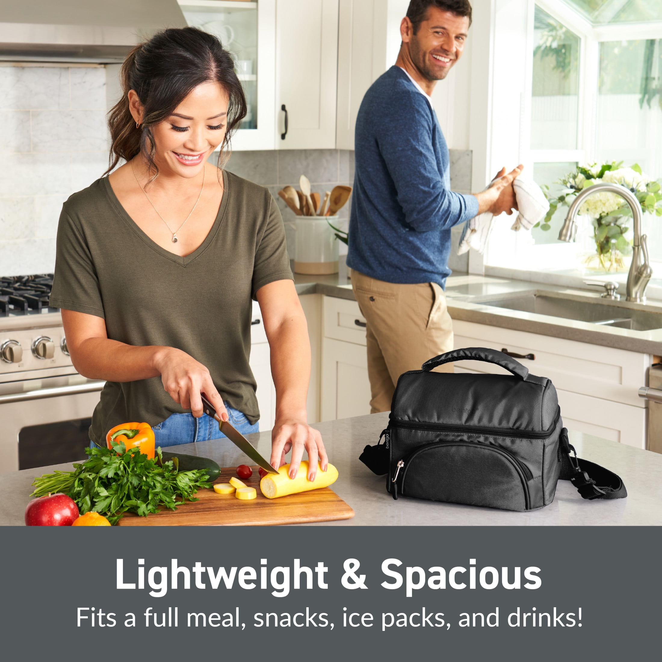 Bentgo Deluxe Lunch Bag - Durable and Insulated Lunch Tote with Zippered Outer Pocket, Internal Mesh Pocket, Padded & Adjustable Straps, & 2-Way Zippers - Fits Most Bentgo Lunch Boxes (Carbon Black)