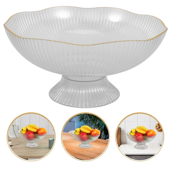 KAKOWELY 1Pcs Pedestal Bowl Countertop Fruit Bowl Transparent Plastic Round Drainage For Kitchen