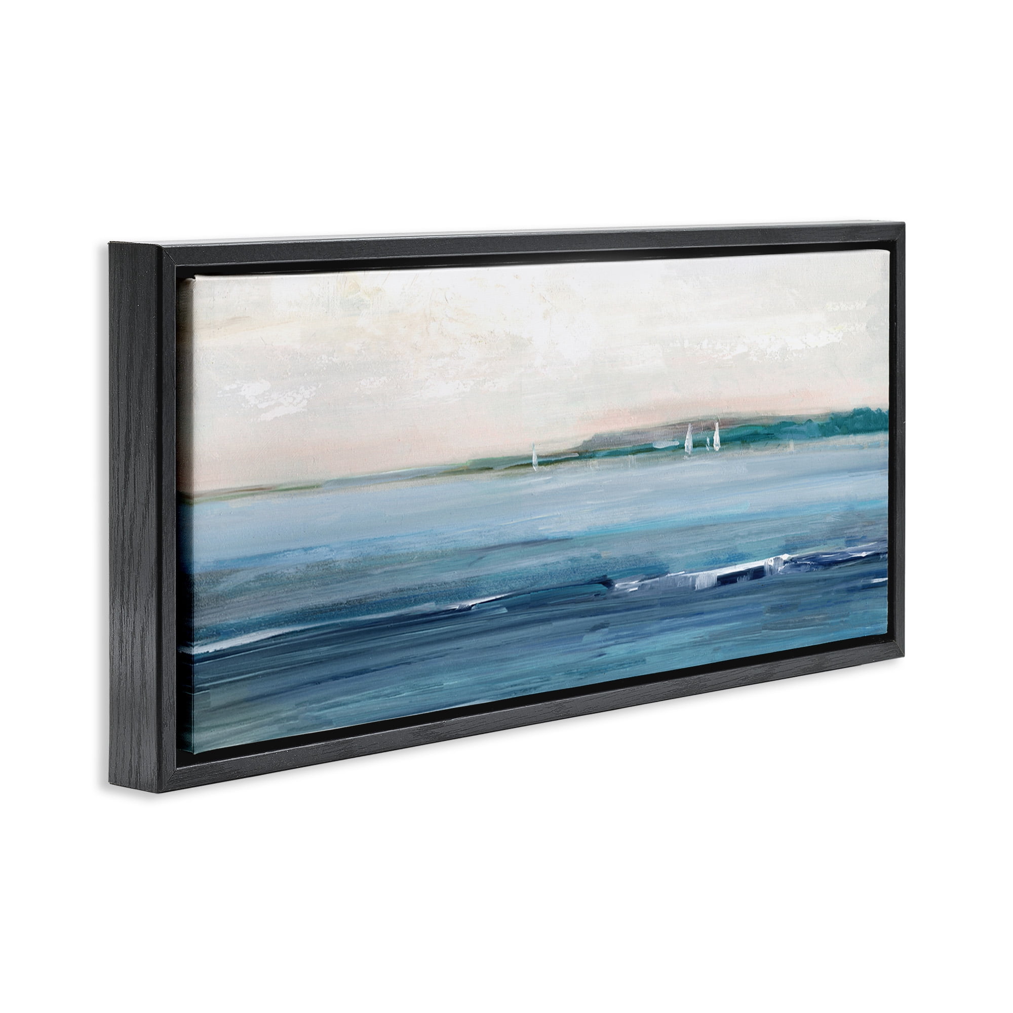 Stupell Industries Morning Sky Abstract Ocean Nature Painting Black Floater Framed Canvas Art Print Wall Art, 31 x 14