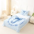 thumbnail image 5 of Erosebridal Girly Bowknot Print Twin Sheet Sets,Vintage Blue Monogrammed J Bedding For Kids Women 3-Piece, 5 of 6
