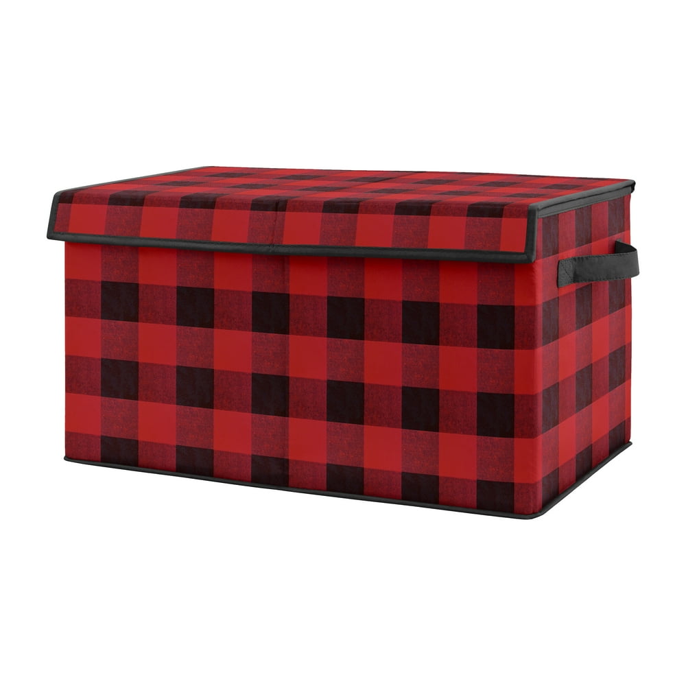 Red and Black Buffalo Plaid Check Boy Small Fabric Toy Bin Storage Box