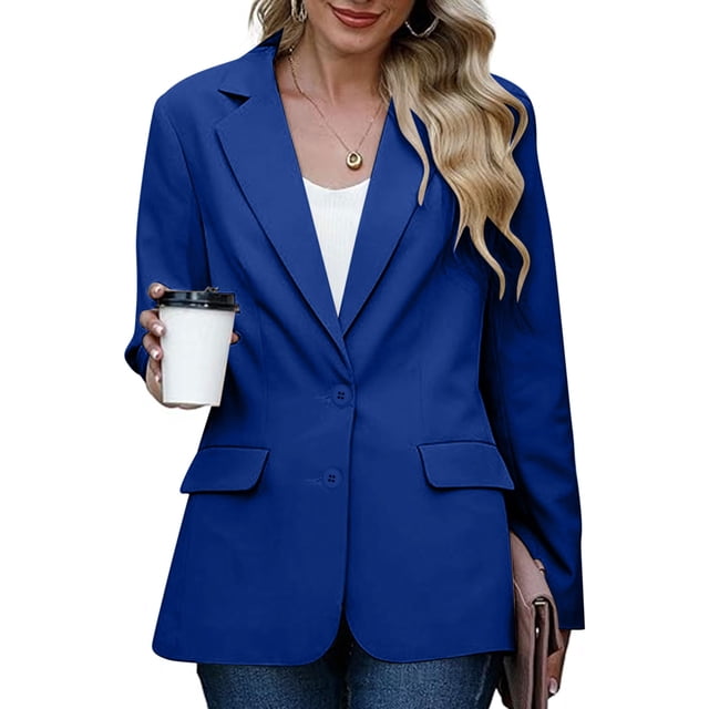 Blazer informal de negocios para mujer, chaqueta de trabajo de manga larga con abertura frontal y hombreras, moda de otoño 2024
