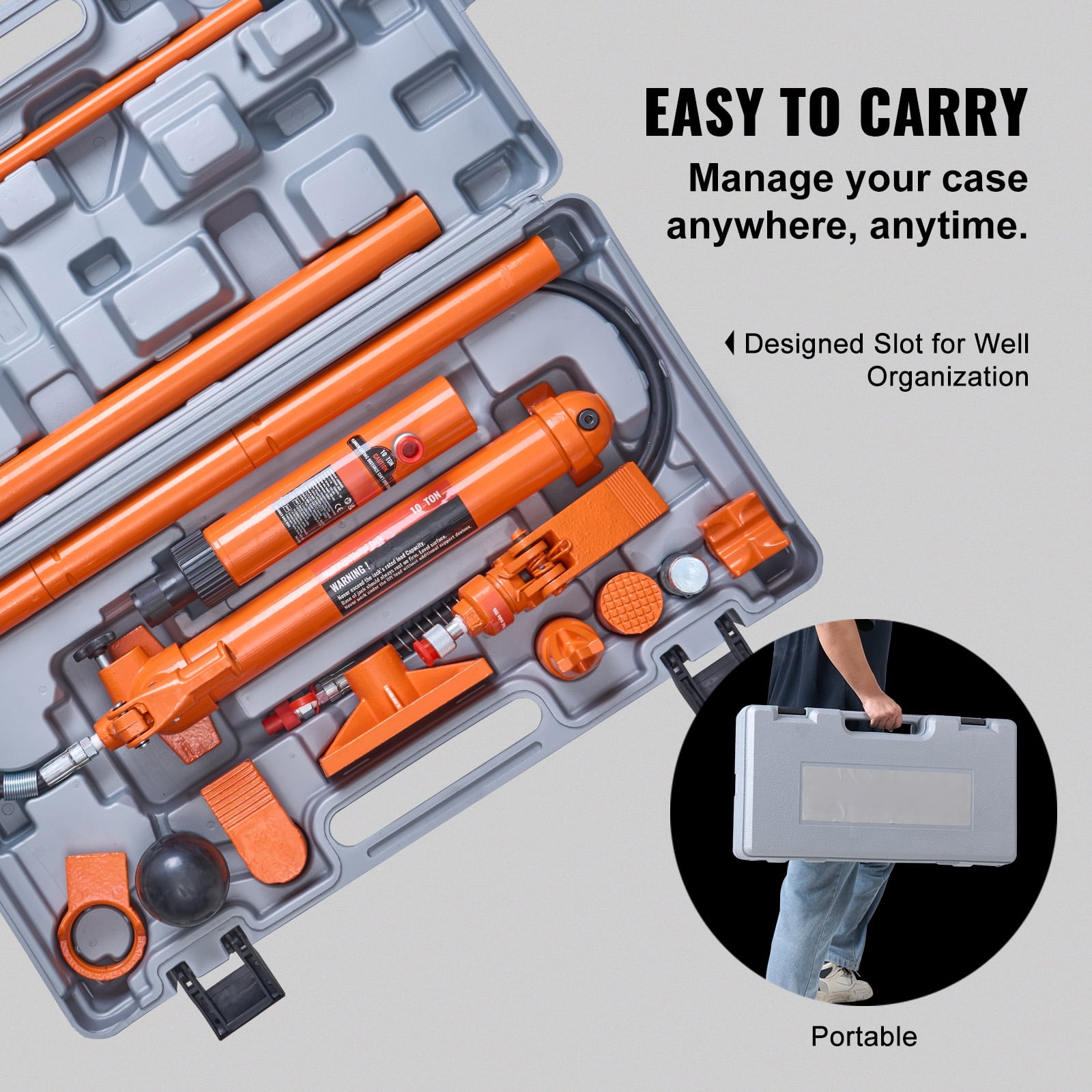 KFFKFF 10 Ton Hydraulic Jack Kit, Compact Auto Body & Frame Repair Set with 4.6 ft Oil Hose, Includes Carrying Case for Automotive, Truck, and Farm Maintenance