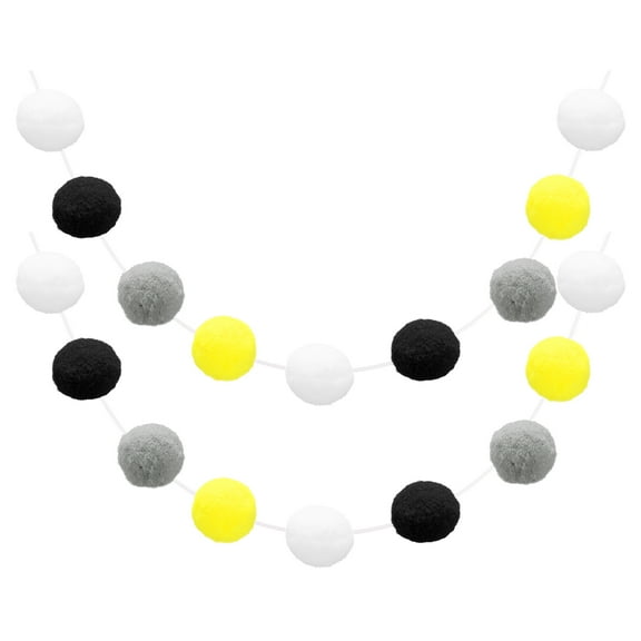 Uxcell 2pcs Pom Pom Garland 6.6 Ft 30 Balls for Craft Decoration(White, Black, Grey, Yellow)