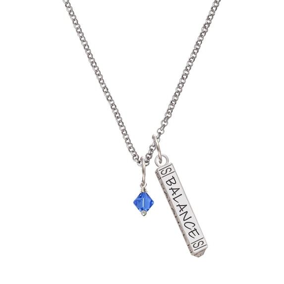 Delight Jewelry September - Blue Crystal Bicone Silvertone Balance Bar Charm Necklace, 23"