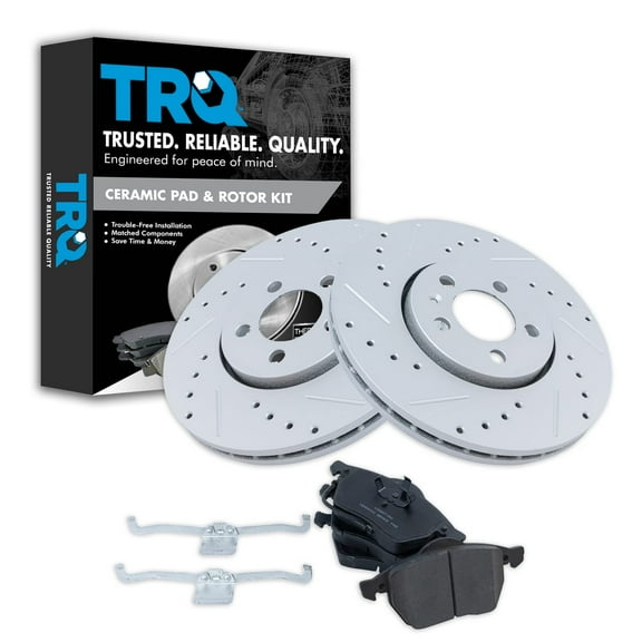 TRQ Front Performance Brake Pad & Rotor Kit Brake Pads Brake Rotors Set Ceramic Premium G-Coated Fits Select 1999-2010 Volkswagen Beetle 2000-2006 Golf 2000-2005 Jetta