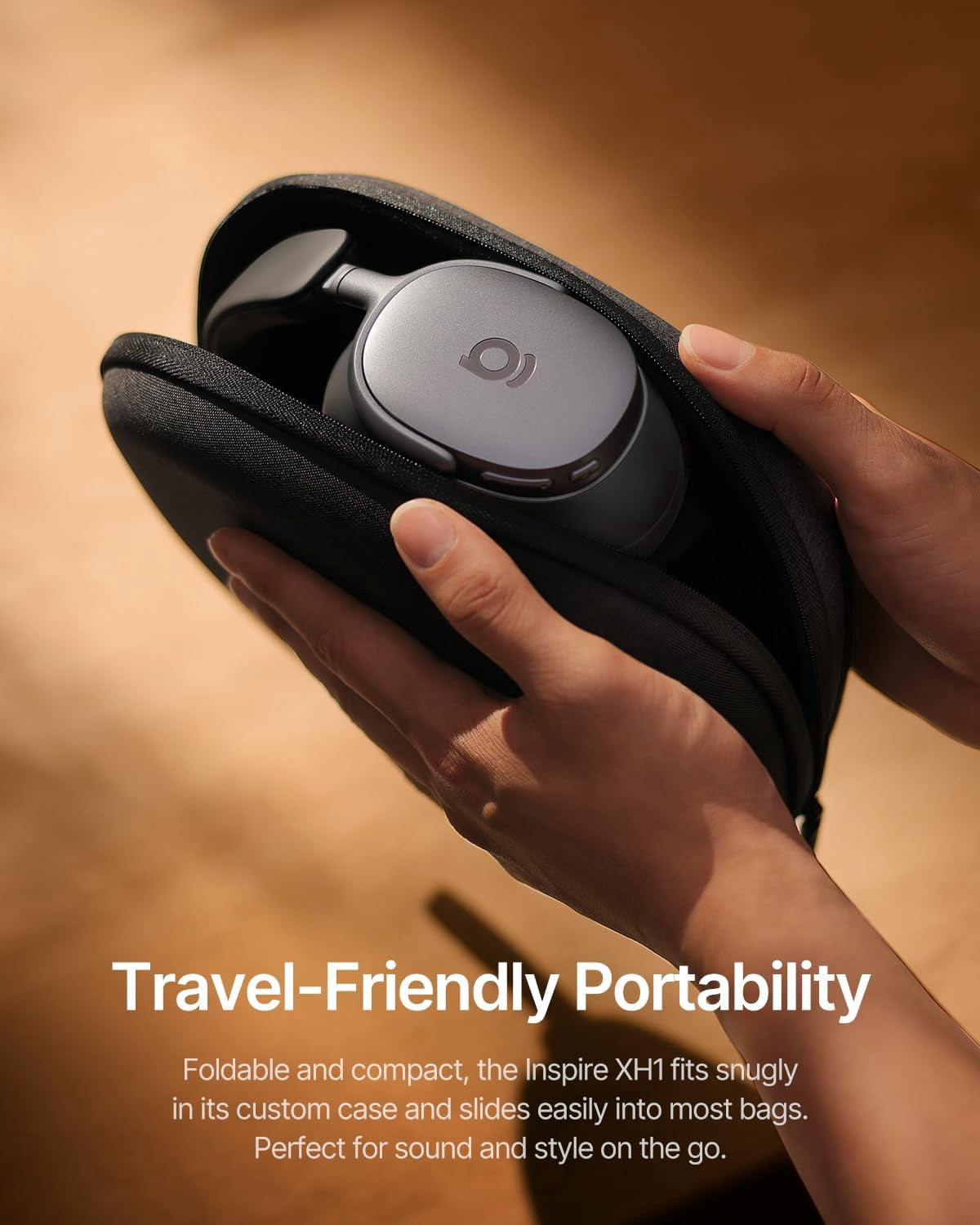 Baseus Inspire XH1 Adaptive Noise Cancelling Headphones, Hi-Res Audio, 100H Playtime, Over-Ear Wireless Bluetooth Headset for Commute, Travel & Calls, Black