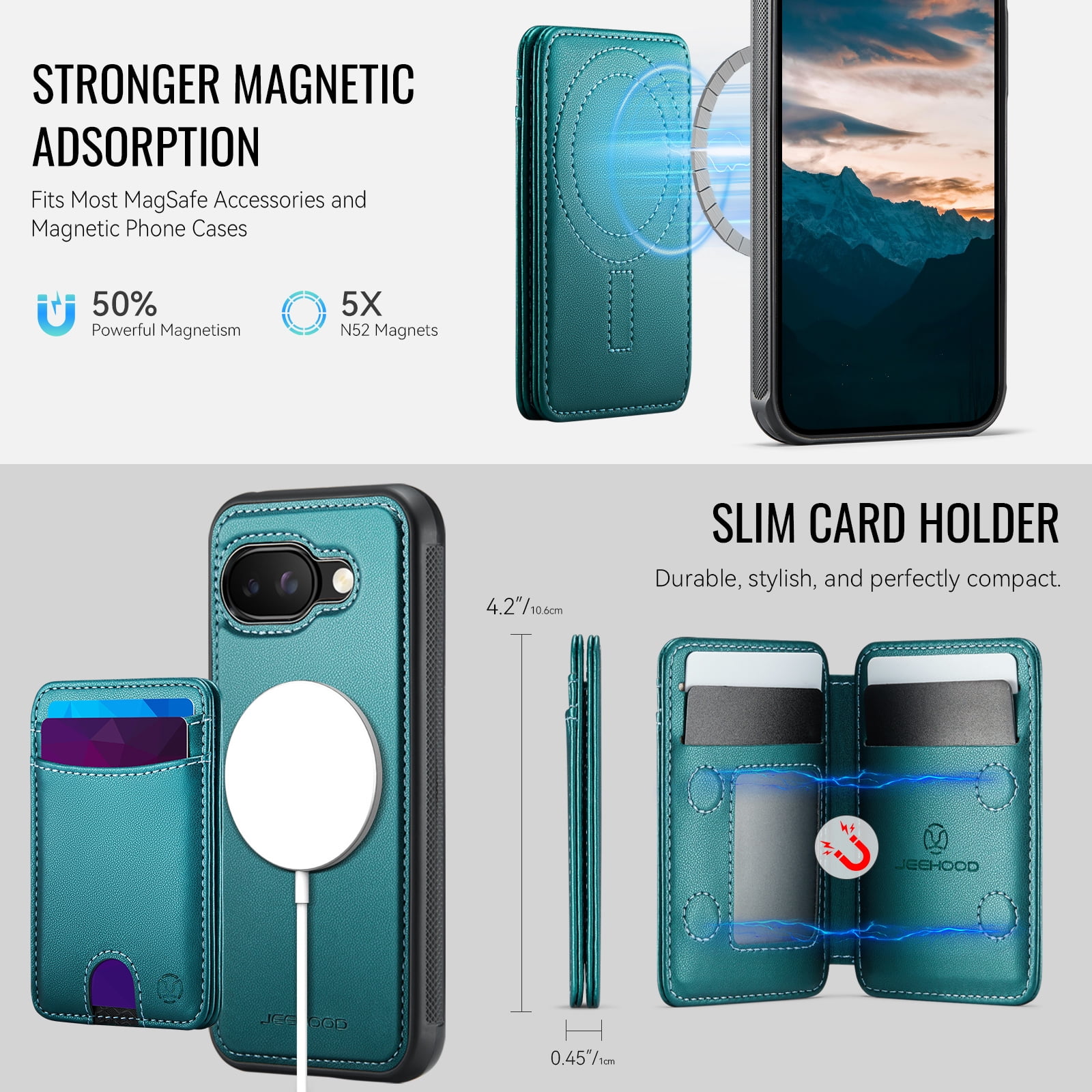 For Google Pixel 10A Phone Case,2-in-1 Magnetic Removable Flip Card Holder,Compatible With Mag-Safe,Anti-Scratch PU Leather,With Card Slots,Kickstand,Shockproof Durable Phone Case,Blue