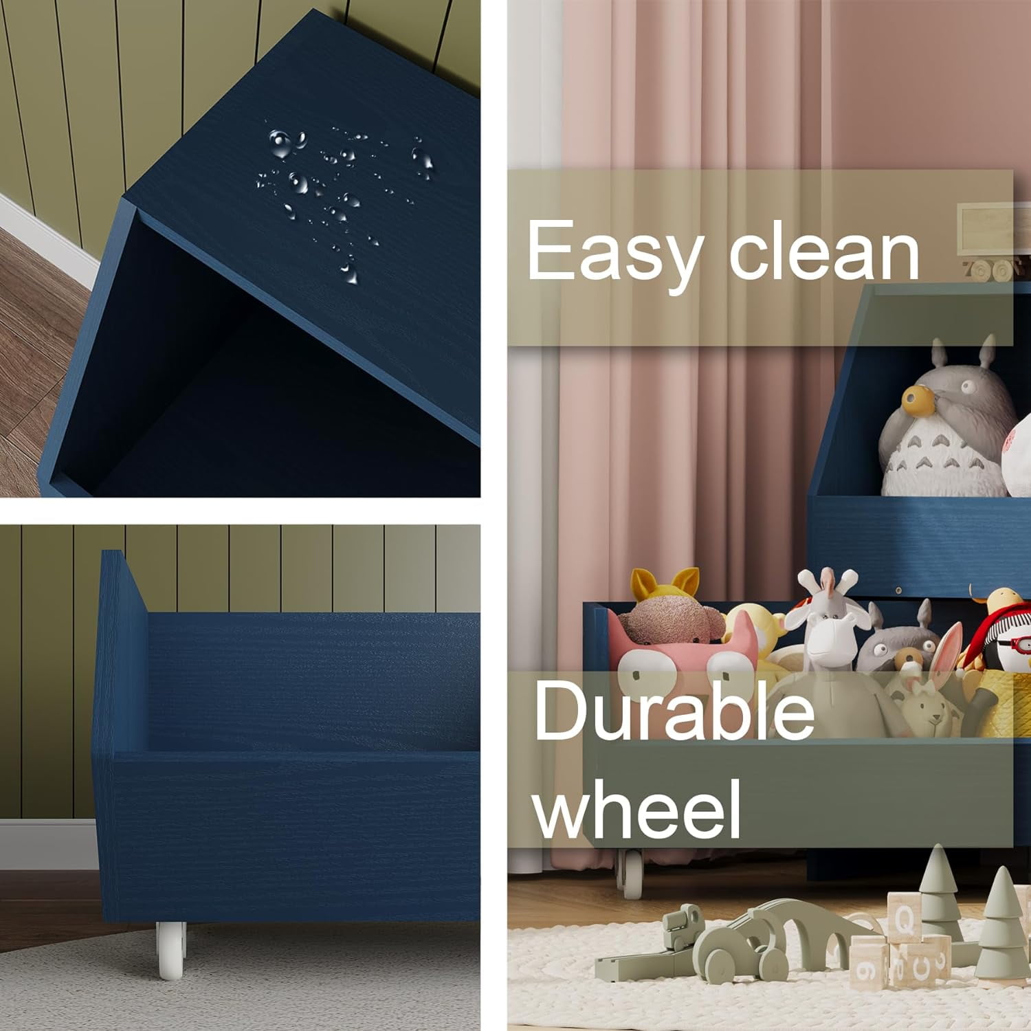 Toy Storage and Organizer  Muti-Functional Bookcase and Storage Bin with Moveable Drawers,2 Ties Storage Carbinet Dark Blue