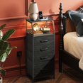 thumbnail image 2 of Night Stand Set of 2 with Charging Station, Nightstand with LED Light and 4 Storage Fabric Drawers, Tall Dressers for Bedroom, Bedside Tables, Wood Shelf, Metal Frame, Black and Wood Grain Print, 2 of 14