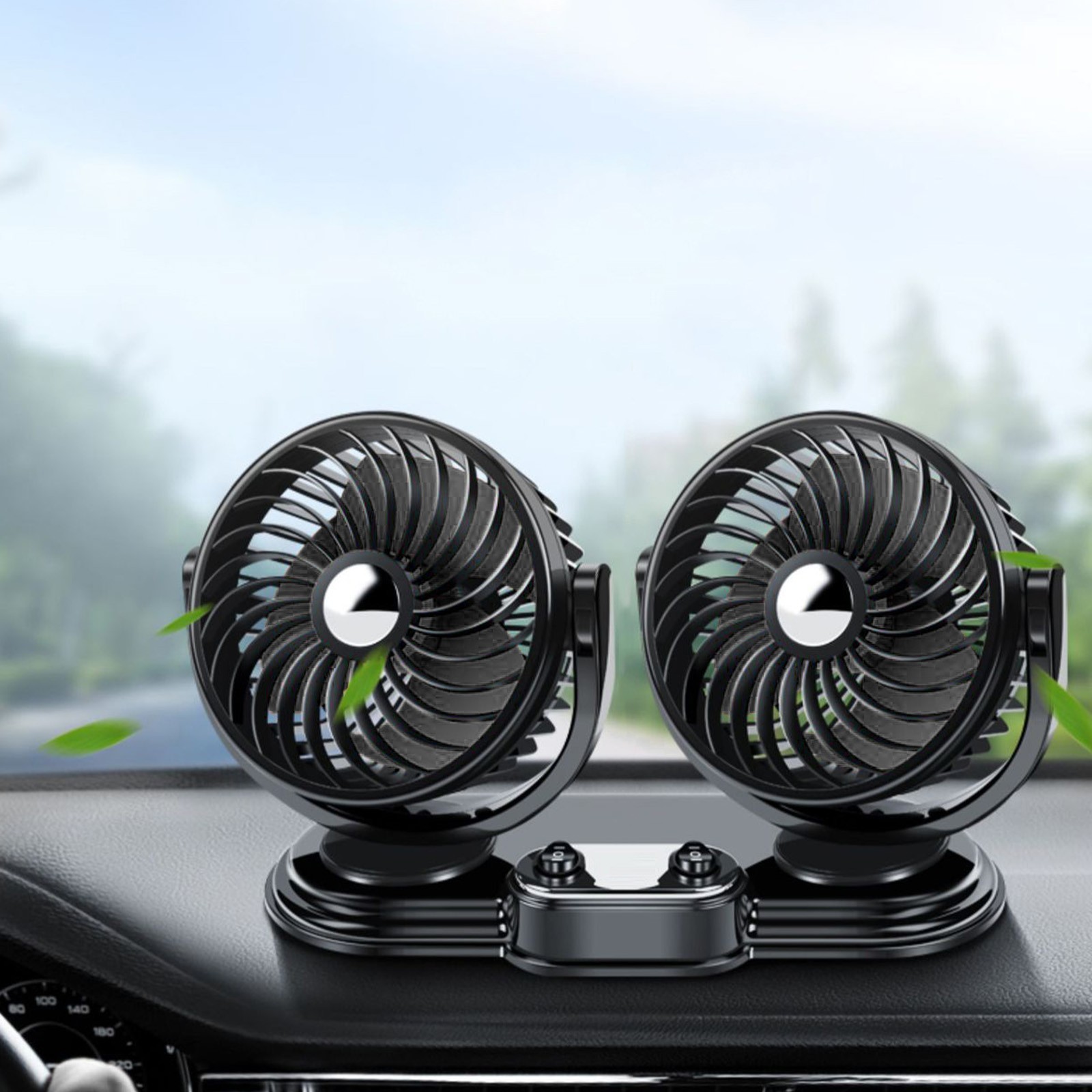 Car Fan, ZzCityTK Dual Head Folding Car Fan, Powerful 2-Speed USB Dashboard Fan for Trucks with 360° Rotation, Black