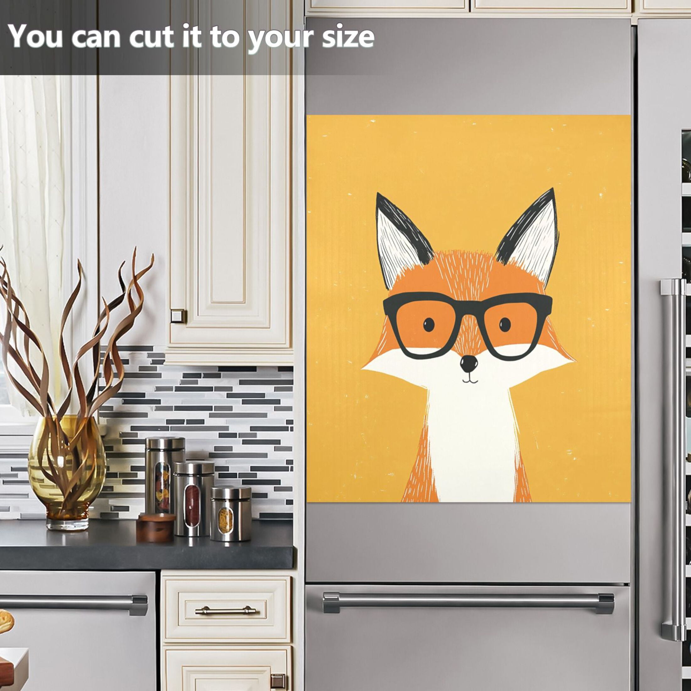 Dishwasher Magnetic Sticker 23x26 Inch Refrigerator Magnetic Sticker Washing Machine Magnetic Sticker Kitchen Panel Magnetic Sticker Home Decor Fox with Glasses