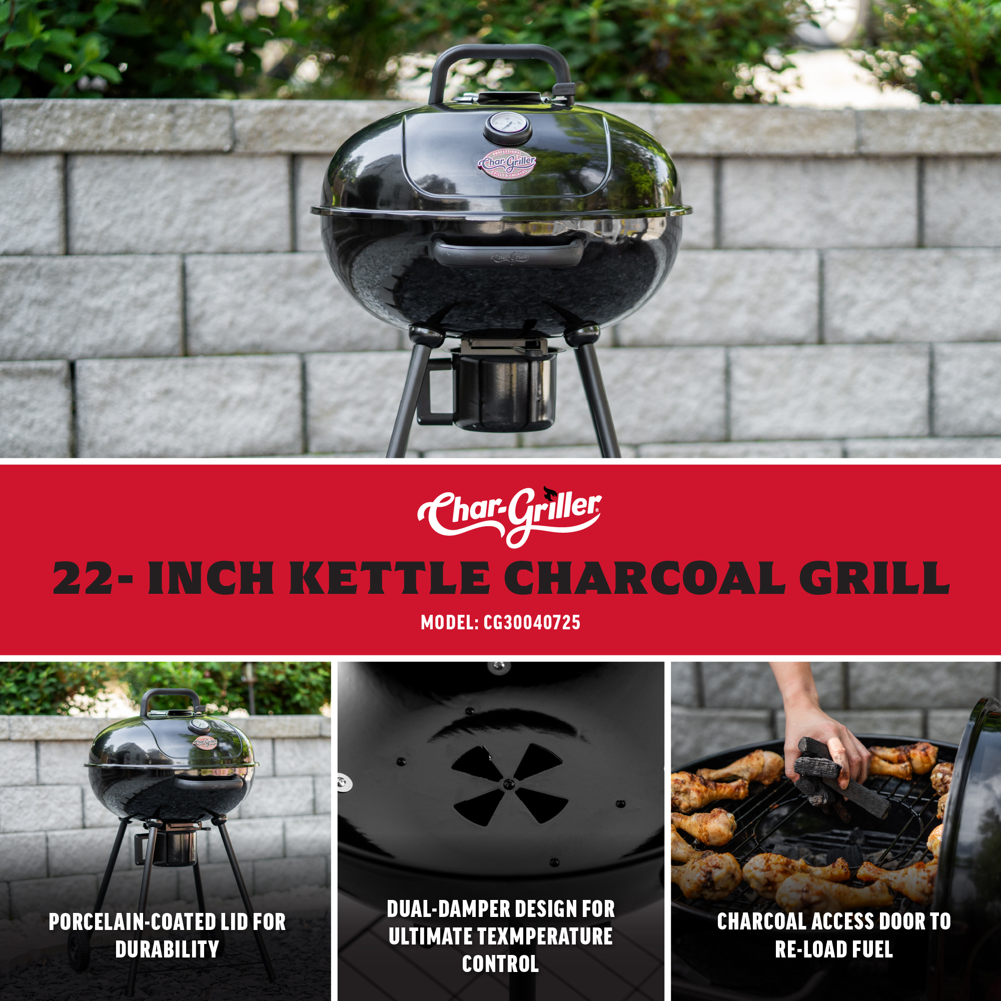 Char-Griller 22-Inch Kettle Charcoal Grill, Black photo 6