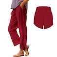 thumbnail image 3 of Women's Linen Cotton Blend Trousers with Elastic Waist and Side Slits Comfortable Straight Leg Casual Long Pants, 3 of 7