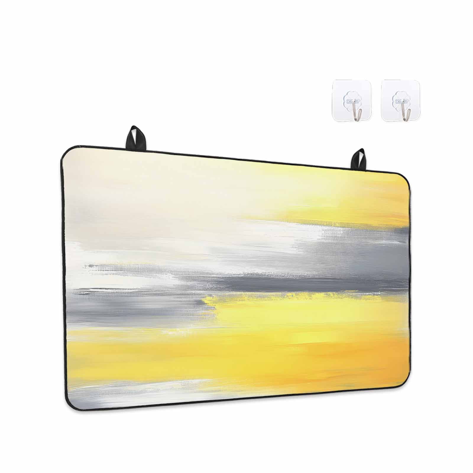 Yellow Gray Stove Top Cover for Electric Stove, Heat-proof & Non Slip Glass Top Stove Cover Protector, Contemporary Abstract Oil Painted Art Kitchen Flat Cooktop Rubber Mat 24x21 Inches