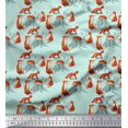 thumbnail image 1 of Soimoi Green polyester Crepe Fabric Tree Stump & Fox Animal Printed Fabric 1 Yard 42 Inch Wide, 1 of 5