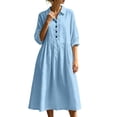 thumbnail image 5 of MaFYtyTPR Women's Collared Shirts Dress Half Button 3/4 Sleeve Relaxed Casual Vacation Dresses with Pockets A-Light Blue L, 5 of 6