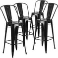 thumbnail image 1 of Commercial Grade 4 Pack 30" High Black Metal Indoor-Outdoor Barstool with Back, 1 of 9