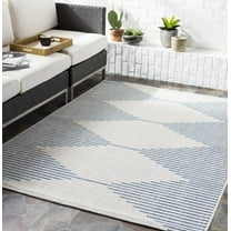 Livabliss Outdoor Rugs, 5x8 Eagean Global Blue Area Rug for Patio, Porch, Deck, Backyard, Waterproof Indoor Outdoor Carpet (5'3" x 7'7")