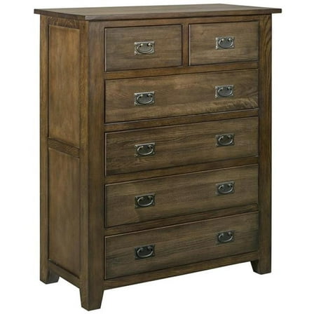Pemberly Row Craftsman Mission 6-Drawer Solid Wood Dresser in Walnut