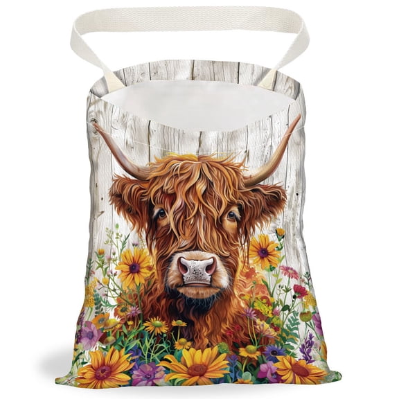 Highland Cattle Car Trash Bag Flowers Hanging Garbage Bag with Snap Buttons Car Back Seat Trash Storage Portable Dustbin Vehicle Trash Can Bag