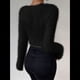 thumbnail image 5 of Suéter Corto de Larga con Cuello en V para Mujer, Informal, Liso, Ajustado, Cálido, de Punto Negro M, 5 of 8