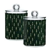 Yayeee 2 Pack Qtip Holder Bathroom Cotton Swab Canister with Lid Clear Dispenser Set, Dark Green Plants