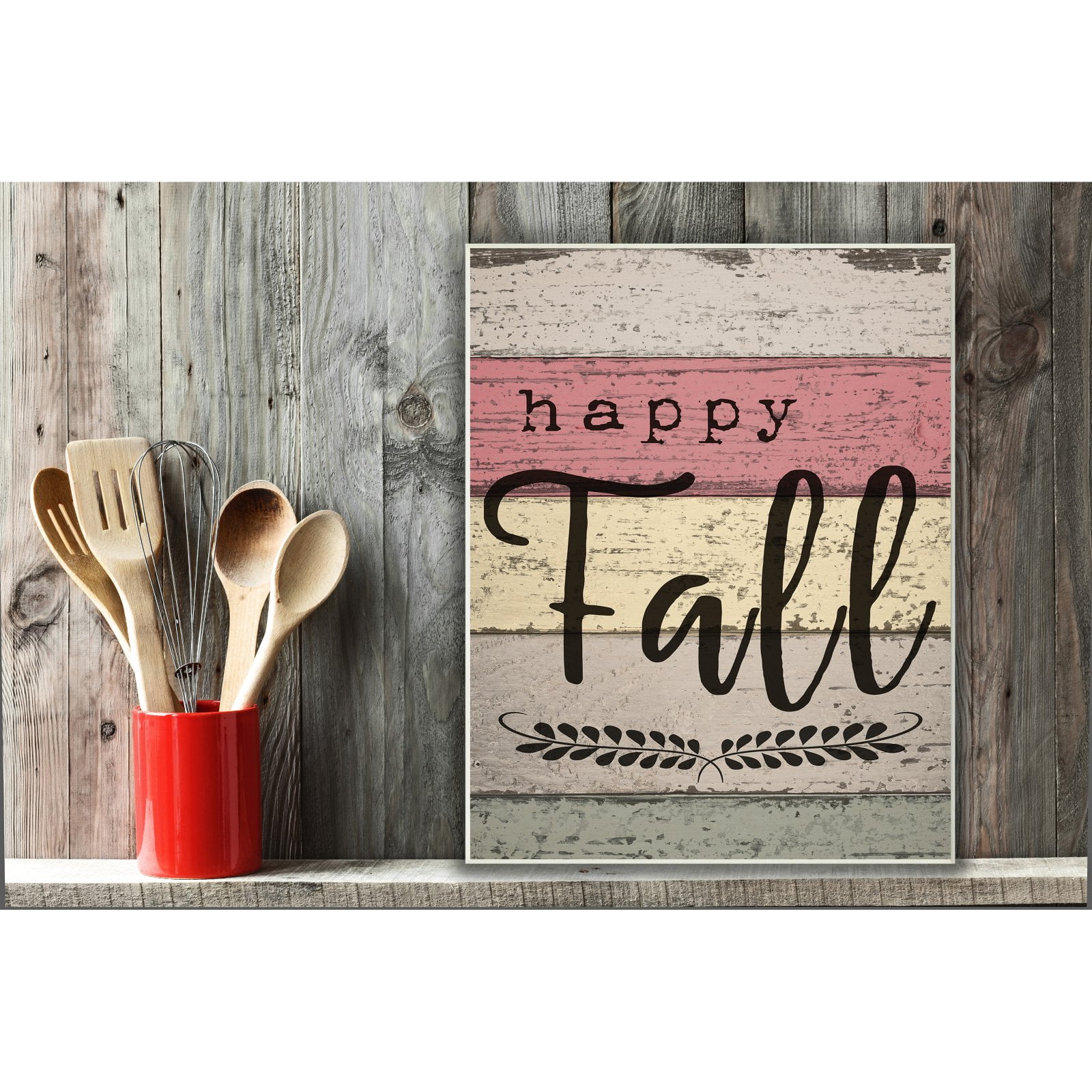 The Stupell Home Decor Collection Happy Fall Distressed Wood Leaves Wall Plaque Art, 10 x 0.5 x 15