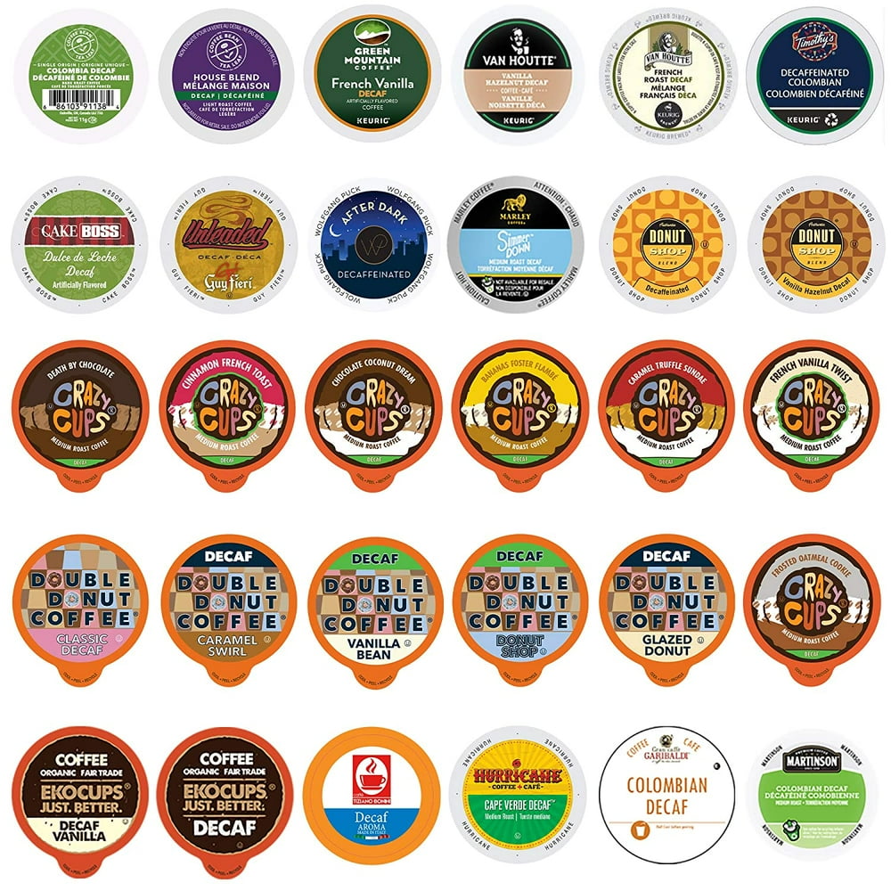 Decaf Coffee Pods Variety Pack Sampler, Assorted Unflavored & Flavored