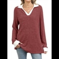 thumbnail image 1 of Suéteres de Cuello en V para Mujer, Jersey con Bloques de Color, Mangas Largas, Corte Holgado, Estilo Informal, Tipo Túnica, Camisetas. Rojo Óxido M, 1 of 10