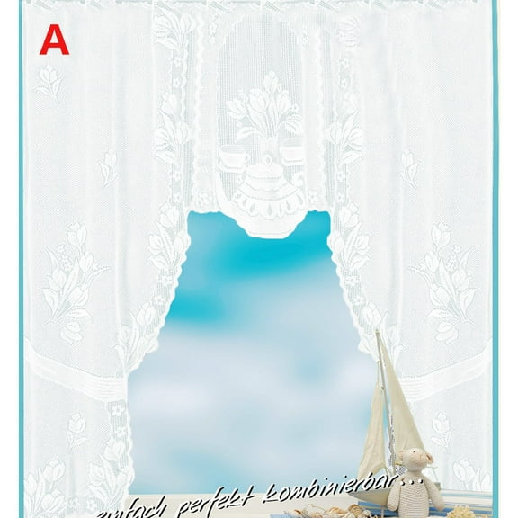 Kitchen Valances for Windows, Floral Embroidery Lace Curtain Swag, Privacy White Swag Curtains, Semi Sheer Bathroom Tiers for Small Windows, Kitchen Curtain Swag, Rod Pocket Top