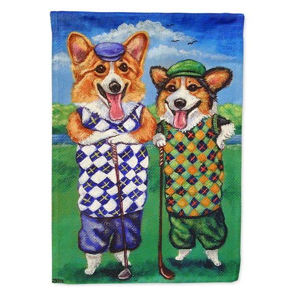 Carolines Treasures 7361CHF Corgi Golfers House Flag House Size multicolor
