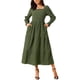 thumbnail image 1 of Vestido midi fluido de manga larga con escote cuadrado y cintura fruncida INSPIRE CHIC para mujer, elegante y casual, en color verde, 1 of 6