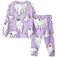 thumbnail image 2 of JCCXIN Child Girls Pajamas Halloween Sleepwear Long Sleeve Crew Neck Top And Pants 2 PC Sleep Set Ghost Graphic Soft Fall Winter Casual Daily Homewear Comfort Nightwear,Purple,8-9 Years, 2 of 4