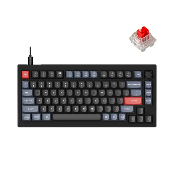 Keychron Clavier Mécanique Filaire V1 75 % Qmk/Via Programmable Interrupteurs Rouges Échangeables à Chaud Compatible avec Mac Windows Linux - Noir Carbone
