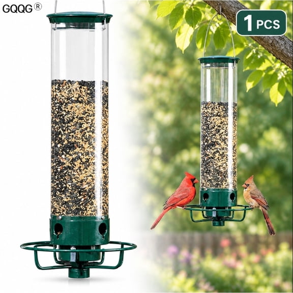 GQQG 1 Pack Squirrel Proof Bird Feeder for Outdoor Hanging, Weight Activated Metal Wild Bird Feeder, 5LB Capacity Tube Feeder