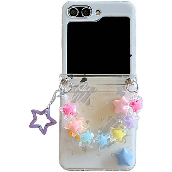 Phone Case for Samsung Galaxy Z Flip 6,Clear Folding Protective Phone Shell,Shockproof Anti-Fall Phone Cover with Chain (Star)