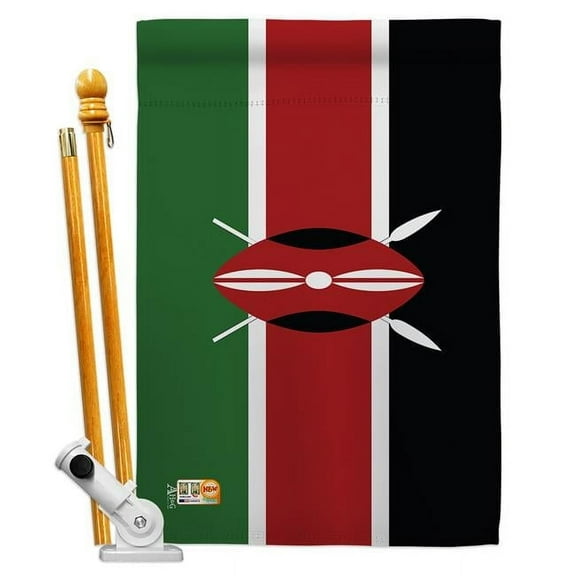 Americana Home & Garden AA-CY-HS-140126-IP-BO-D-US18-AG 28 x 40 in. Kenya Flags of the World Nationality Impressions Decorative Vertical Double Sided House Flag Set & Pole Bracket Hardware Flag Set