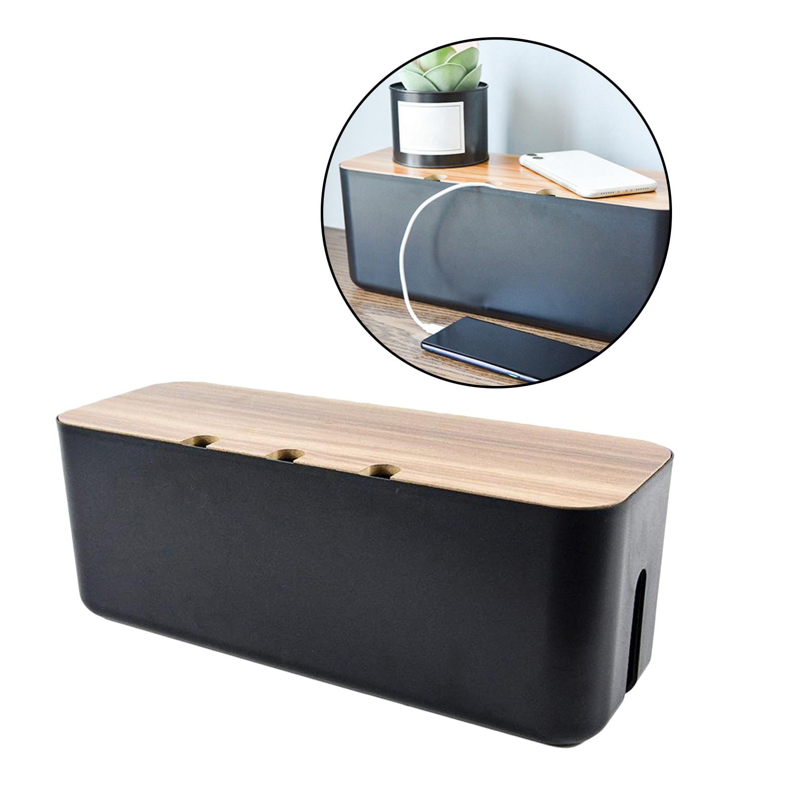 Nishiyuenyi Cable Management Box, 11x4x4.5", Wooden Lid, Cord Organizer for Home/Office/Kitchen Black