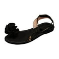 thumbnail image 2 of Xfvqtps Strappy Sandals for Women Flat Toe Ring Flower Decor Lace up Non Slip Beach Summer Sandals Black, 2 of 9