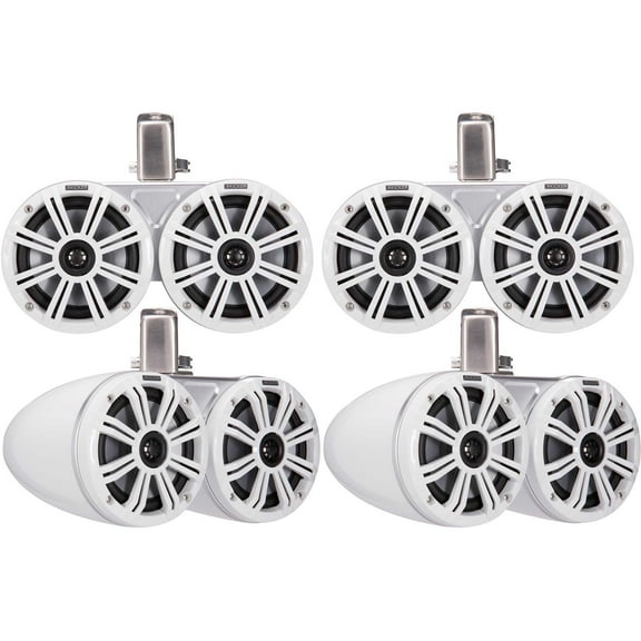 Kicker (2 pair ) 45KMTDC65 Marine Tower Speakers with Swivel Clamps & 45KM654L Speakers White Grills with White Enclosures