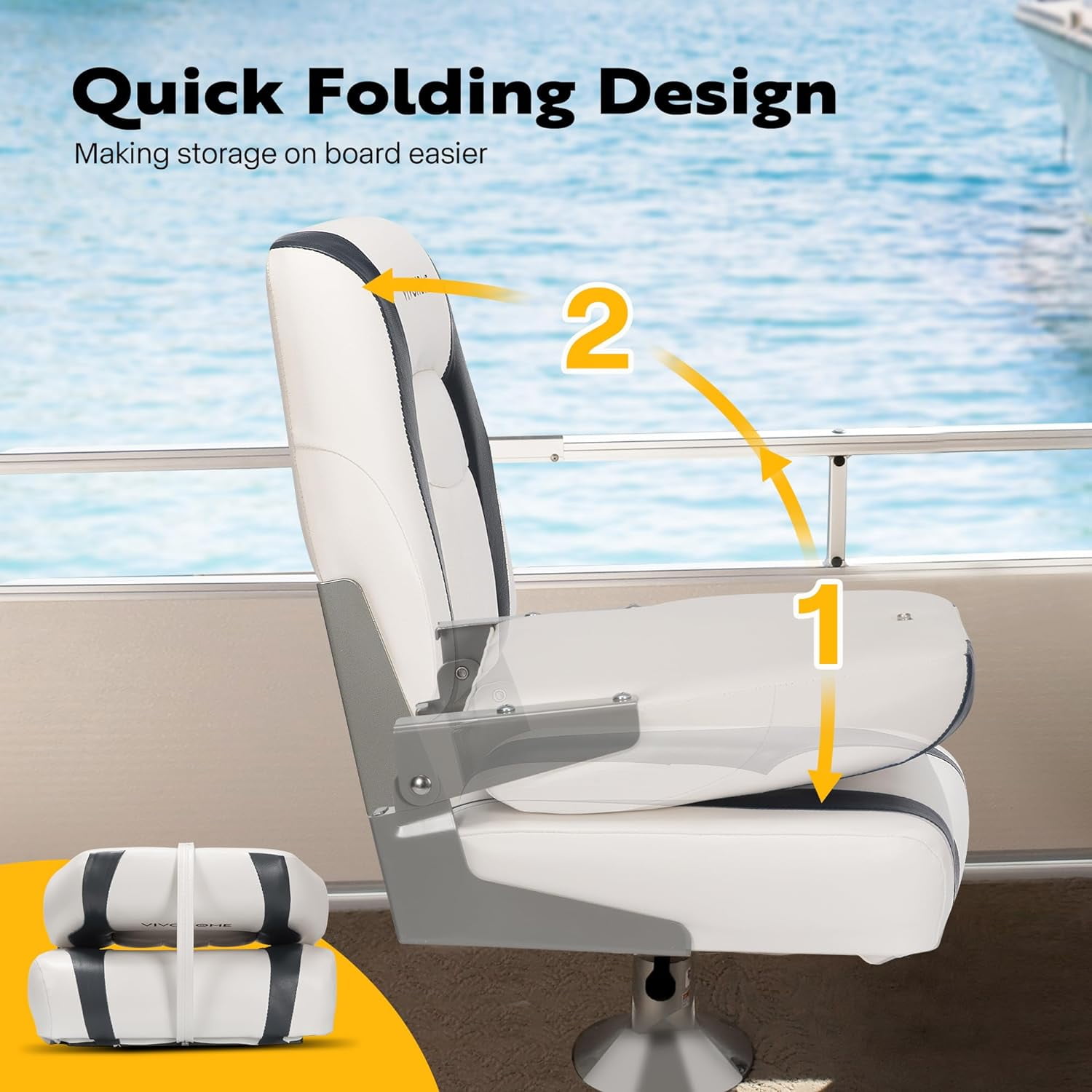 SPECSTAR Folding Low Back Boat Seats 2 Pack, Waterproof Boat Captain Chairs, 4 Mounting Screws Included, White and Gray