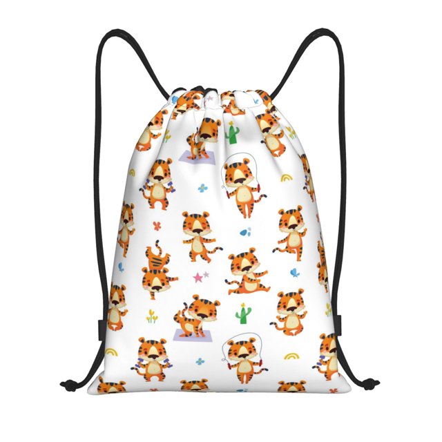 Fotbe Tigers go in for Sports Bolsa Mochila con Cordón Estampada, Bolsa de Gimnasio Deportiva, Bolsa Cinch, Bolsa con Cordón para Hombres y Mujeres-Small