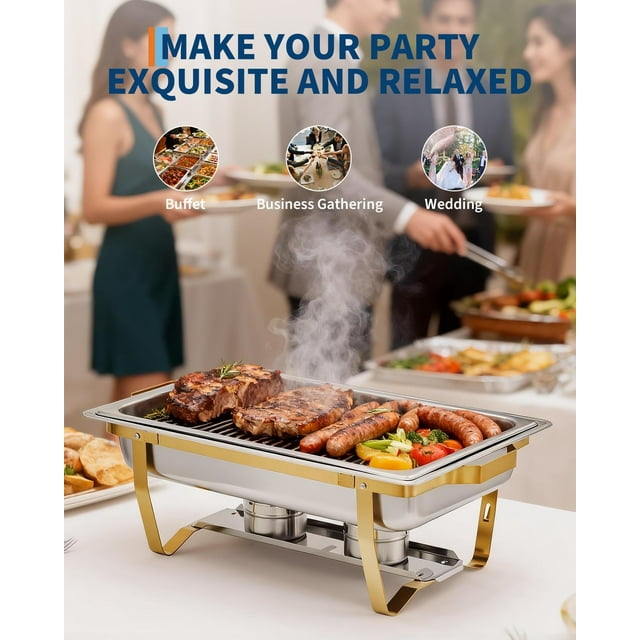 EDTara Chauffe-Nourriture en Acier Inoxydable Plaqué Or, Serveur de Buffet Isolé Durable avec Finition Miroir Résistante à la Corrosion