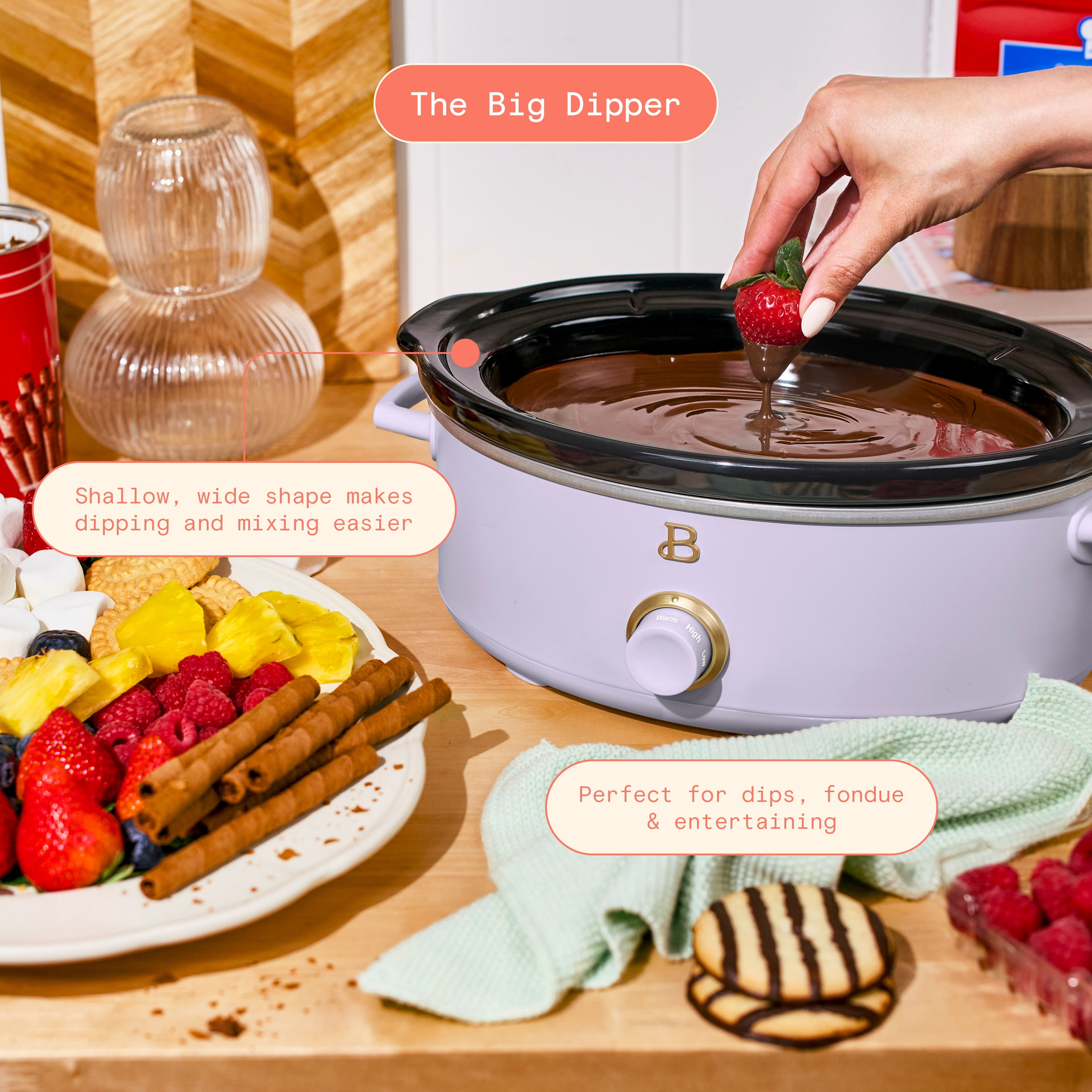 Beautiful 2.5 Qt Dip and Serve Manual Slow Cooker, Lavender by Drew Barrymore