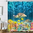 thumbnail image 2 of Sea Turtle Fabric Shower Curtain, Ocean Under Water World Sea Turtle Tropical Fish Coral Reef Coastal Bath Curtain 70X70 Inch with Hooks Blue Shower Curtain for Bathroom, Fabric Bathroom Accessories, 2 of 6